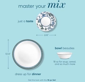 Corelle 18-Piece Dinnerware Set, Service for 6, Lightweight Round Plates and Bowls Set, Vitrelle Triple Layer Glass, Chip Resistant, Microwave and Dishwasher Safe, Veranda